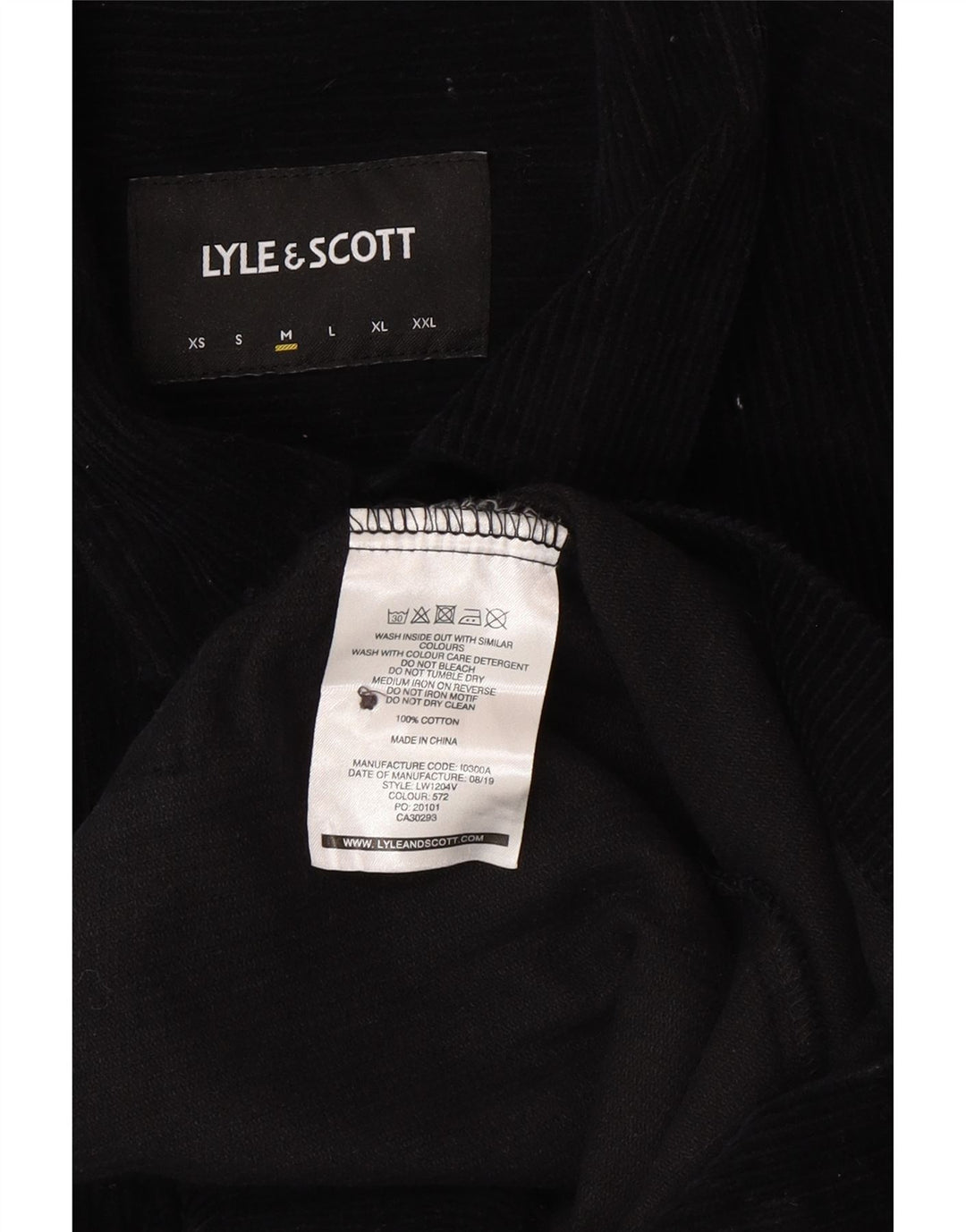 Camisa masculina de veludo cotelê LYLE & SCOTT médio algodão preto