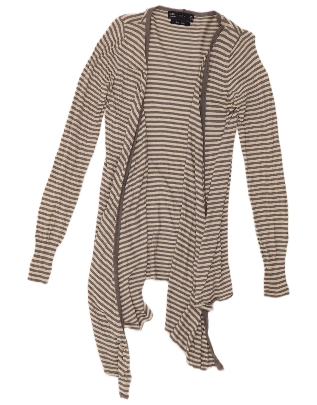 Suéter cardigã assimétrico Zara Longline feminino Reino Unido 12 listrado cinza médio