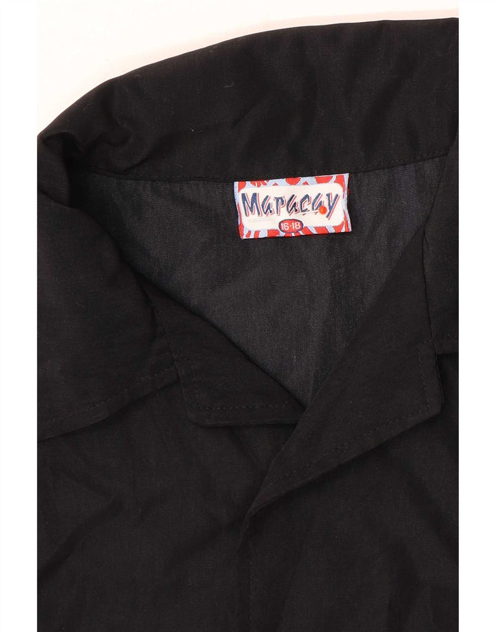 Camisa vintage masculina estampada de manga curta 15-16 anos poliéster preta