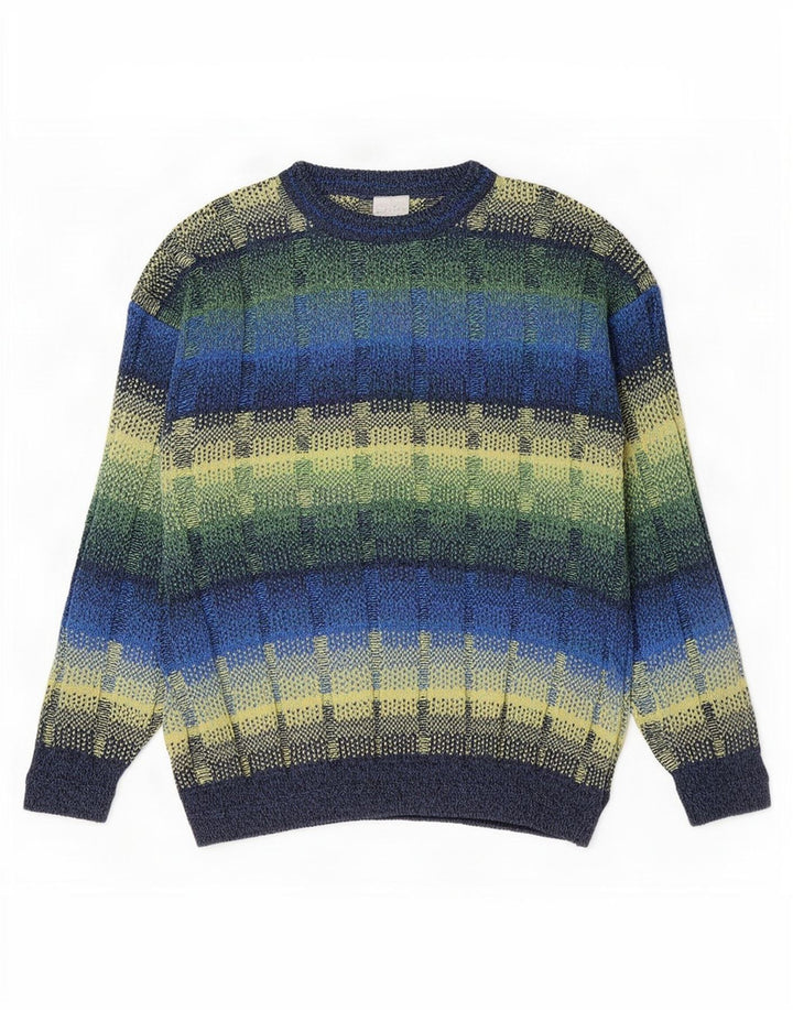 Suéter vintage masculino com gola redonda IT 52 grande geométrico multicolorido