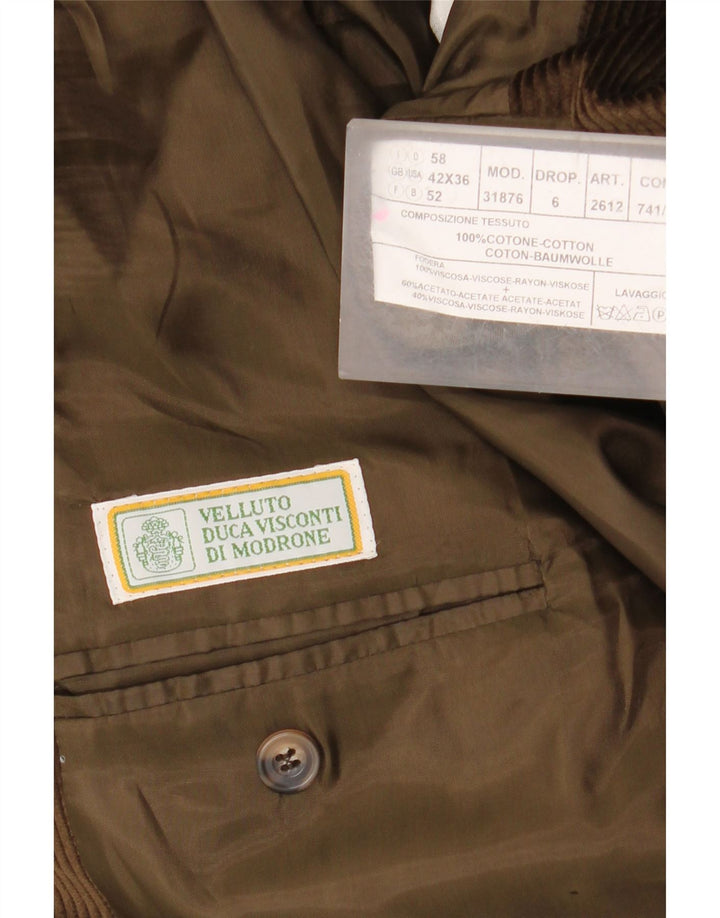 Velluto Duca Visconti Jaqueta blazer masculina de veludo com 3 botões Reino Unido 42 XL Caqui