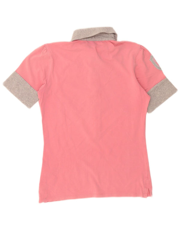 Camisa polo feminina La Martina UK 12 algodão colorblock rosa médio