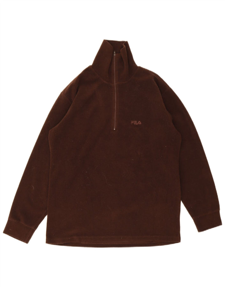 Fila Suéter masculino de lã com zíper e gola média marrom médio