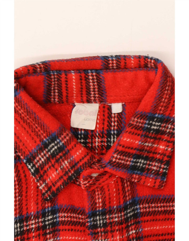 Camisa masculina vintage de flanela grande xadrez vermelho