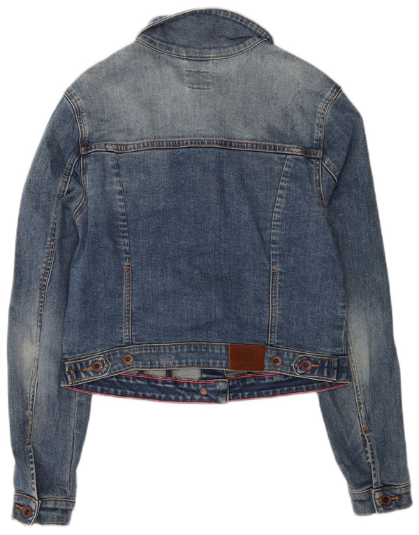 Jaqueta jeans feminina Superdry UK 14 grande algodão azul