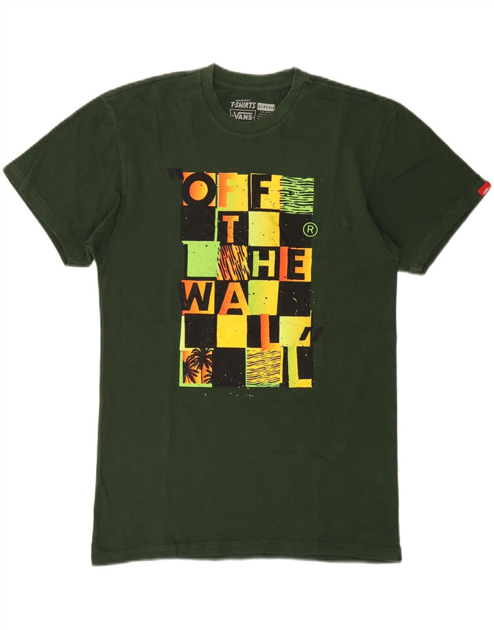 Vans Homem Clássico T-shirt Gráfica Top Verde Médio Bloco de Cor Algodão