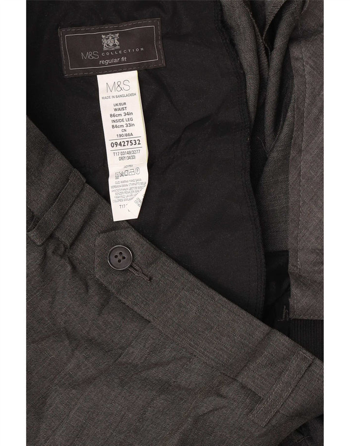 Calça masculina de ajuste regular Marks & Spencer W34 L33 cinza poliéster