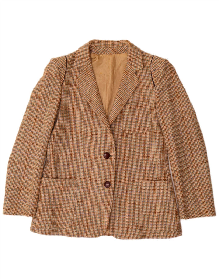 Jaqueta blazer feminina vintage com 2 botões IT 46 grande lã xadrez marrom