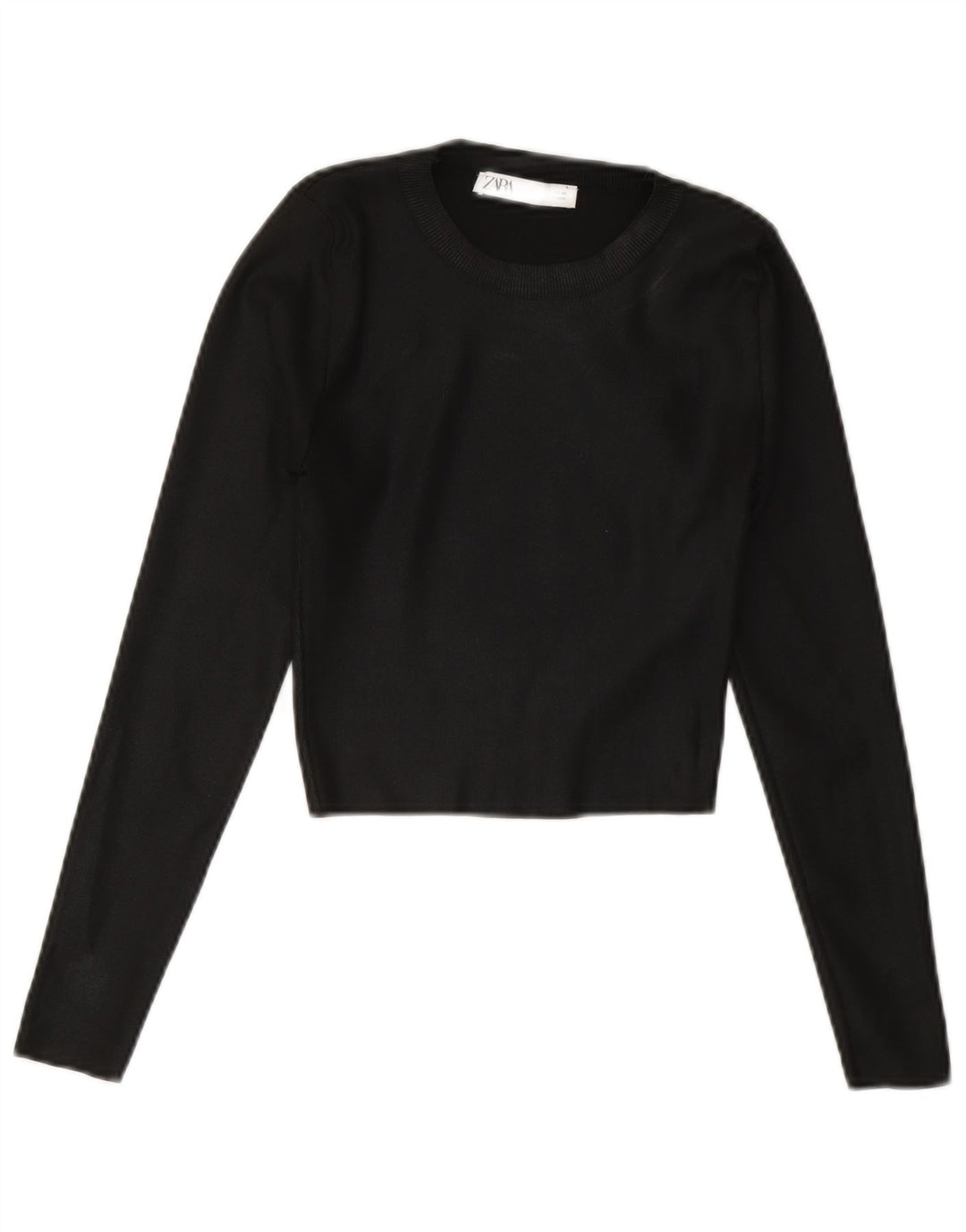 Zara Suéter feminino cropped com gola redonda Reino Unido 8 pequeno preto