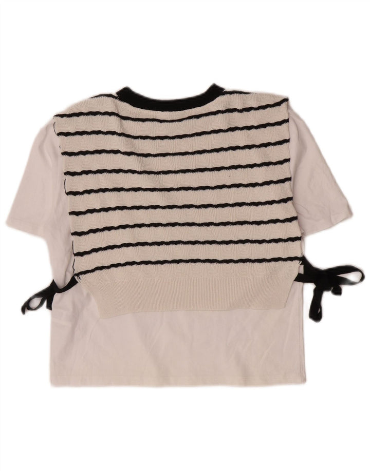 Blusa feminina Zara Top UK 10 pequeno algodão listrado branco