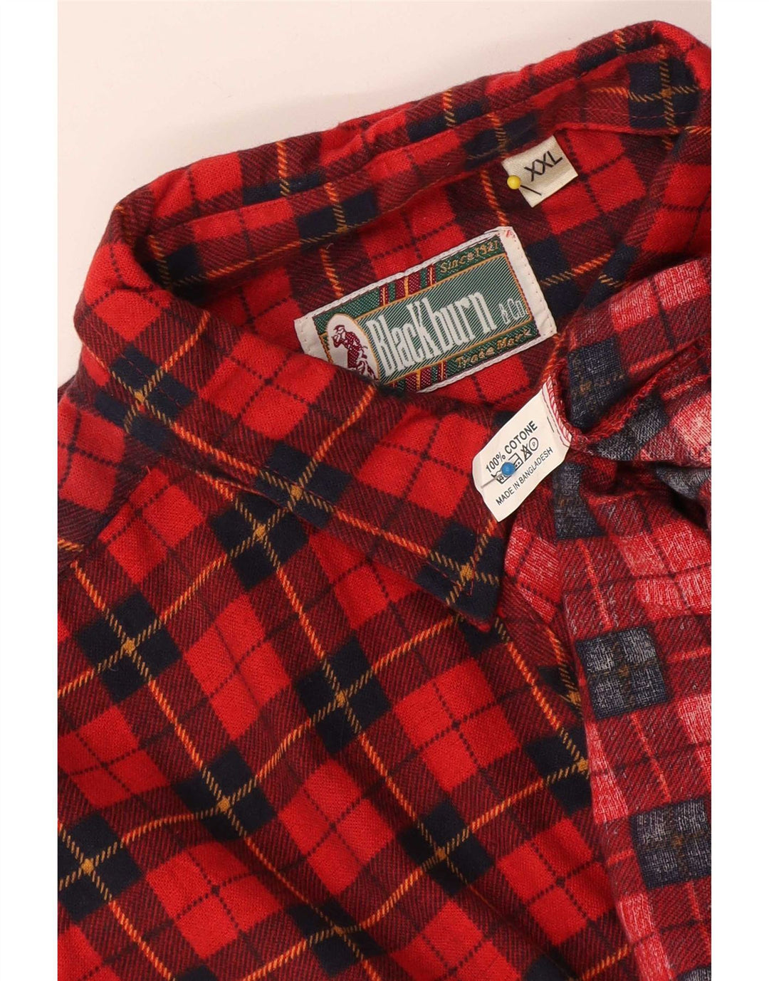 Camisa masculina vintage de flanela 2XL algodão xadrez vermelho