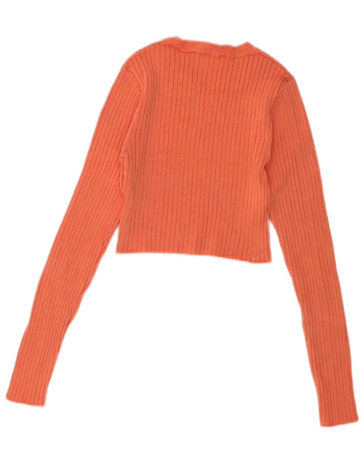 Top cropped feminino Zara manga comprida Reino Unido 8 viscose laranja pequena