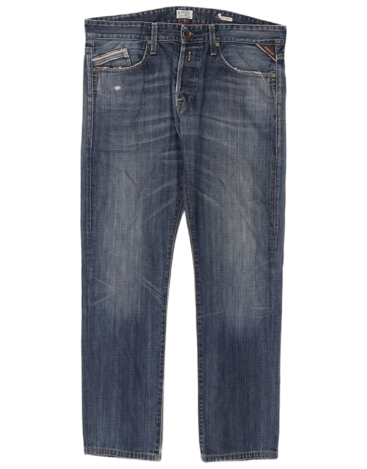 Replay Mens Waitom Distressed Slim Jeans W36 L30 Azul