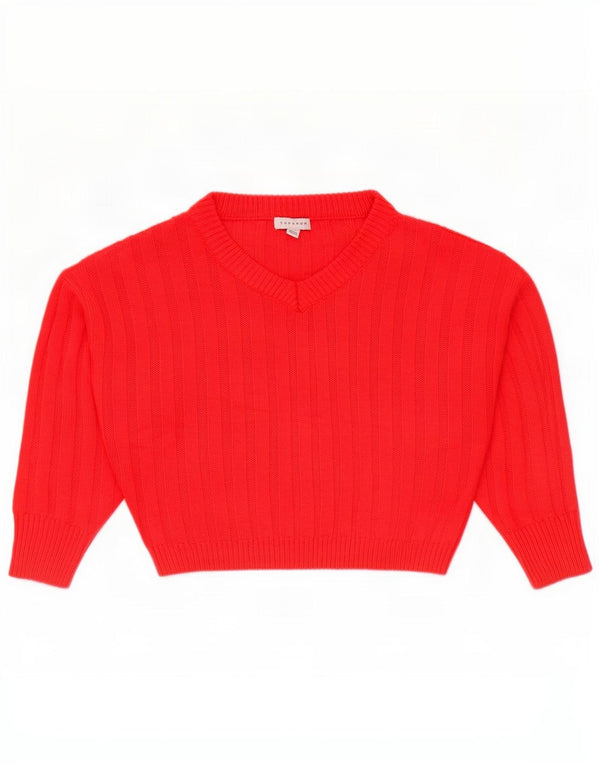 Suéter feminino Topshop Petite Crop oversized com decote em V Reino Unido 4 XS laranja