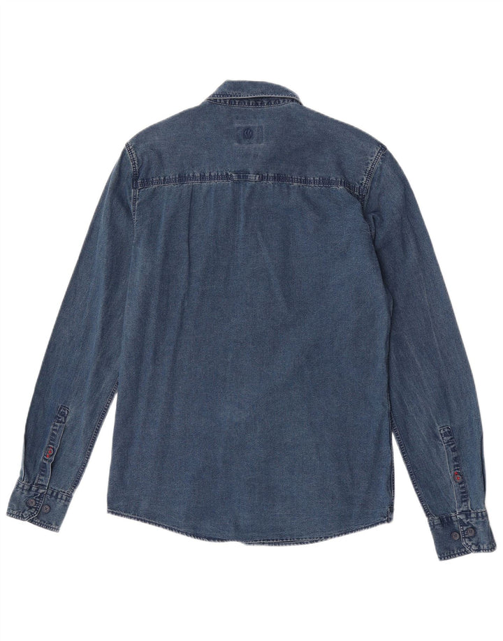 Fat Face Mens Slim Fit Camisa Jeans Pequeno Algodão Azul