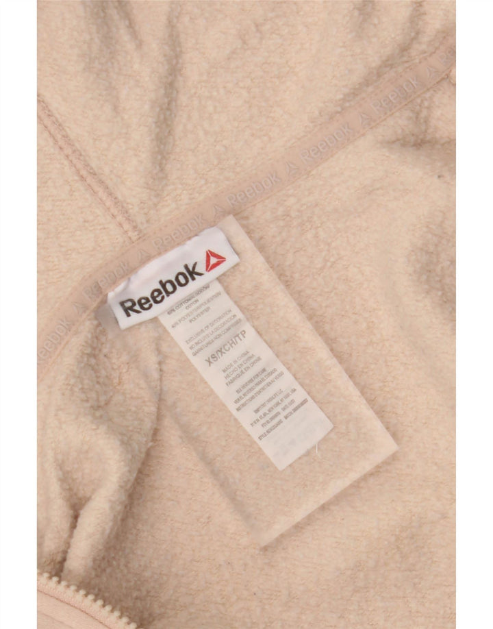 REEBOK Womens Oversized Zip Hoodie Sweater UK 6 XS Beige Cotton Vintage Reebok and Second-Hand Reebok from Messina Hembry 