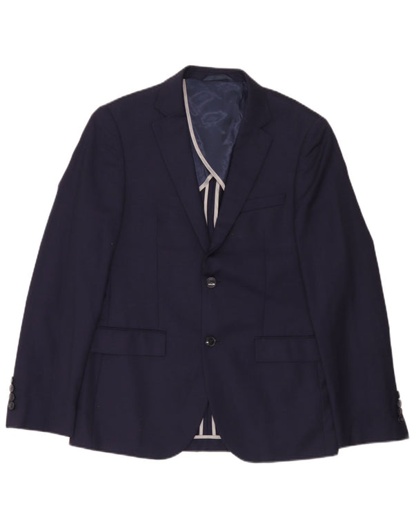 Jaqueta blazer masculina Dkny com 2 botões Slim Fit Reino Unido 38 lã azul marinho médio
