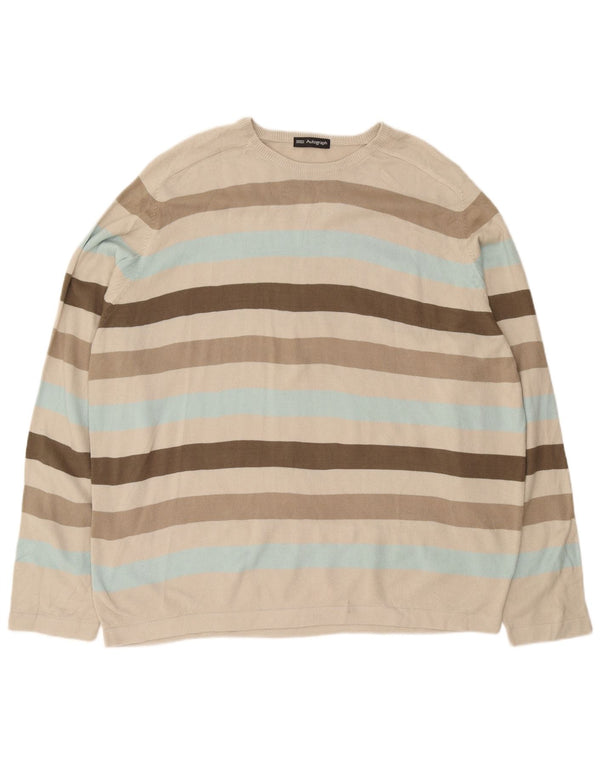 Suéter masculino Marks & Spencer com gola redonda 2XL acrílico listrado bege