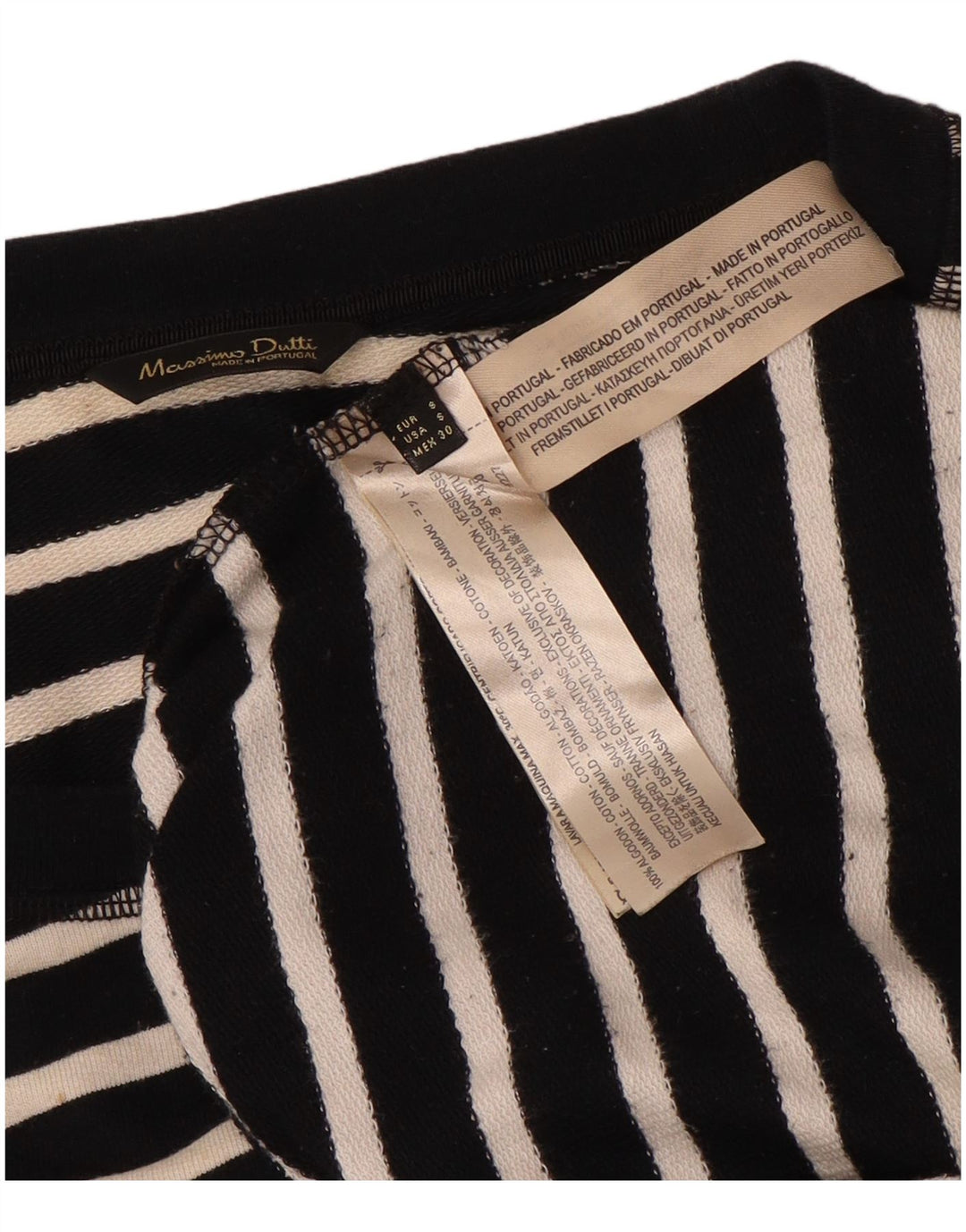 Suéter feminino Massimo Dutti UK 10 pequeno algodão listrado preto