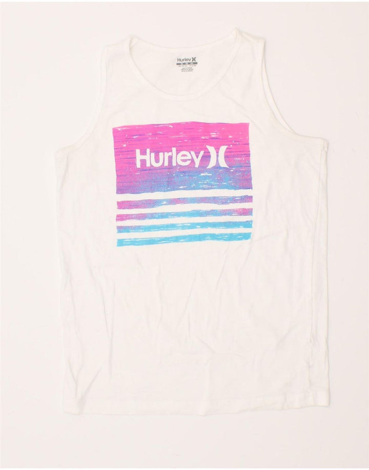 HURLEY Boys Graphic Vest Top 13-14 Years XL White Vintage Hurley and Second-Hand Hurley from Messina Hembry 