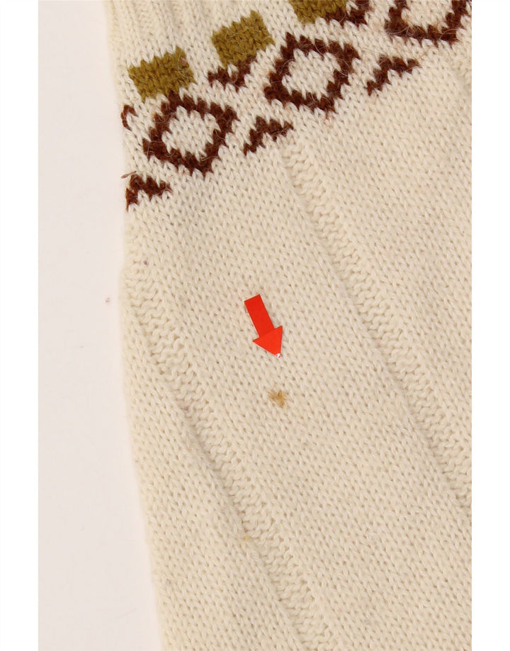 Suéter cardigã masculino vintage médio branco Fair Isle