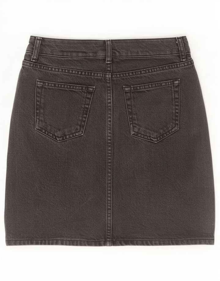 Mini saia jeans feminina Topshop W26 pequena algodão preto