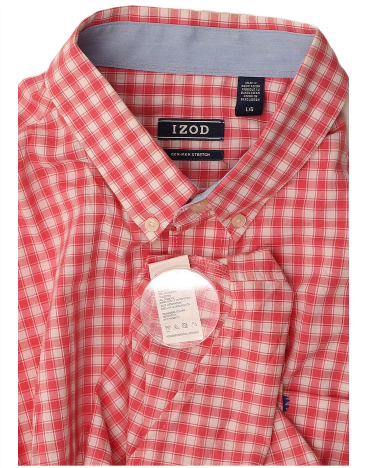 Camisa masculina de manga curta IZOD grande algodão xadrez rosa