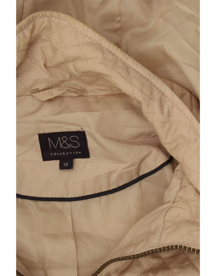 Jaqueta feminina acolchoada com capuz Marks & Spencer Reino Unido 12 médio bege