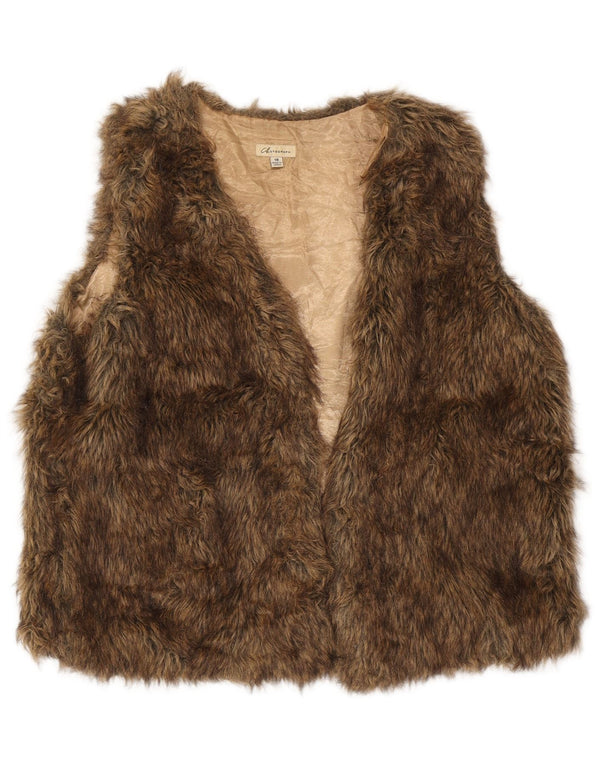Colete feminino Marks & Spencer de pele sintética UK 18 XL marrom acrílico