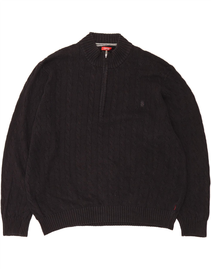 IZOD Mens Zip Neck Jumper Sweater XL Black Cotton Vintage Izod and Second-Hand Izod from Messina Hembry 
