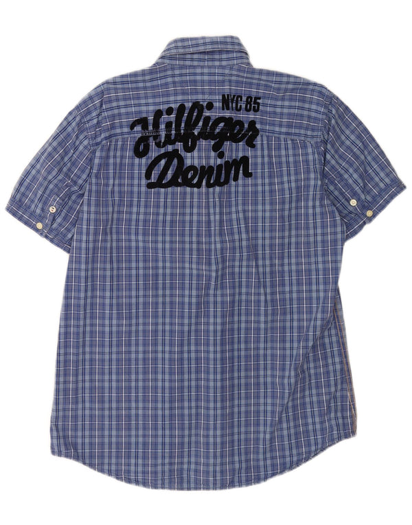 Tommy Hilfiger Camisa masculina gráfica de manga curta XL azul xadrez algodão