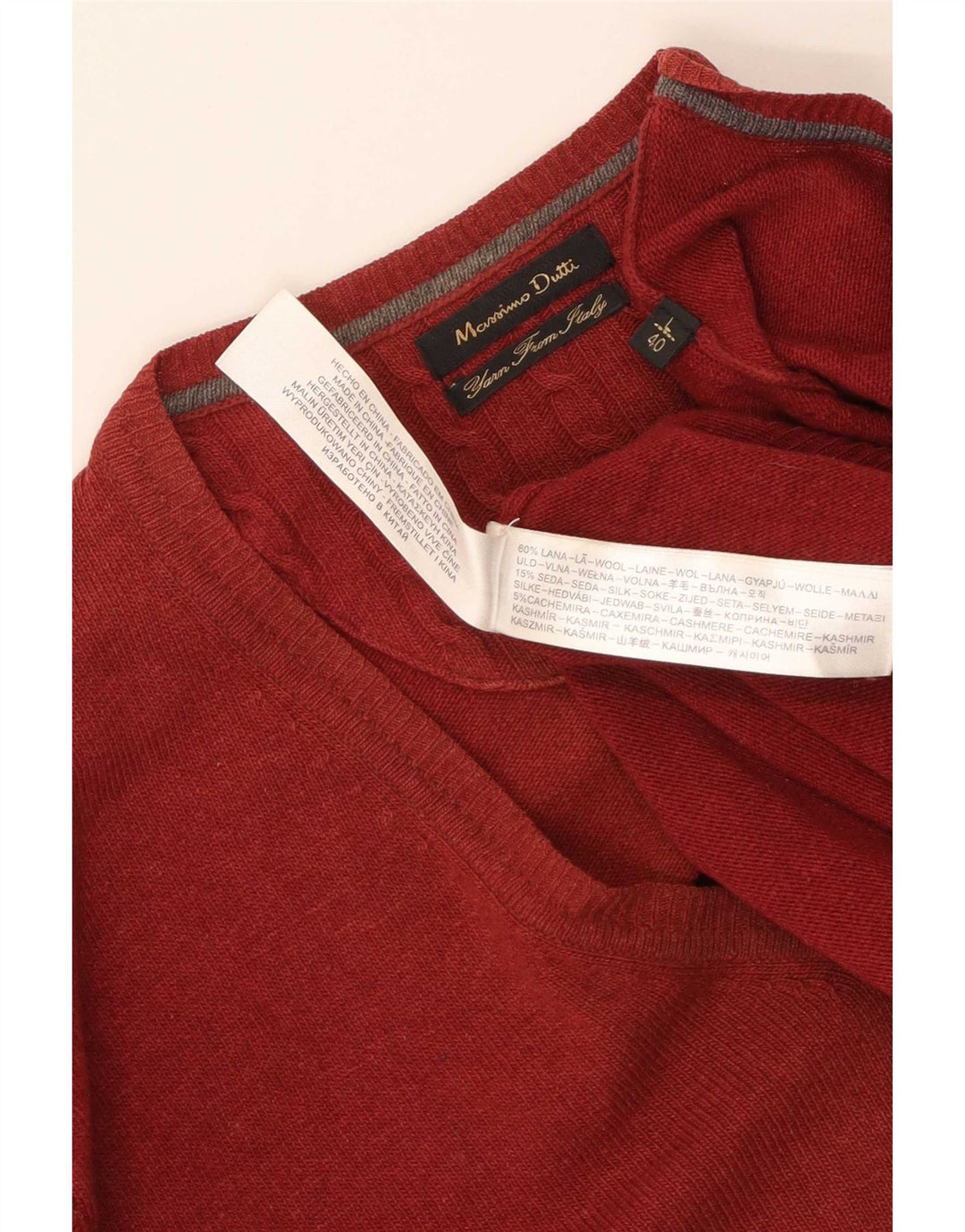Suéter masculino Massimo Dutti com decote em V, grande lã vermelha