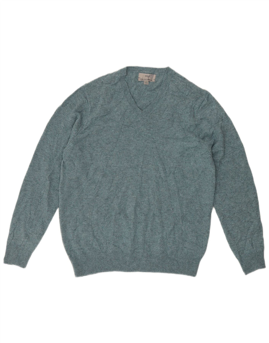 Suéter masculino Marks & Spencer com decote em V grande lã manchada verde