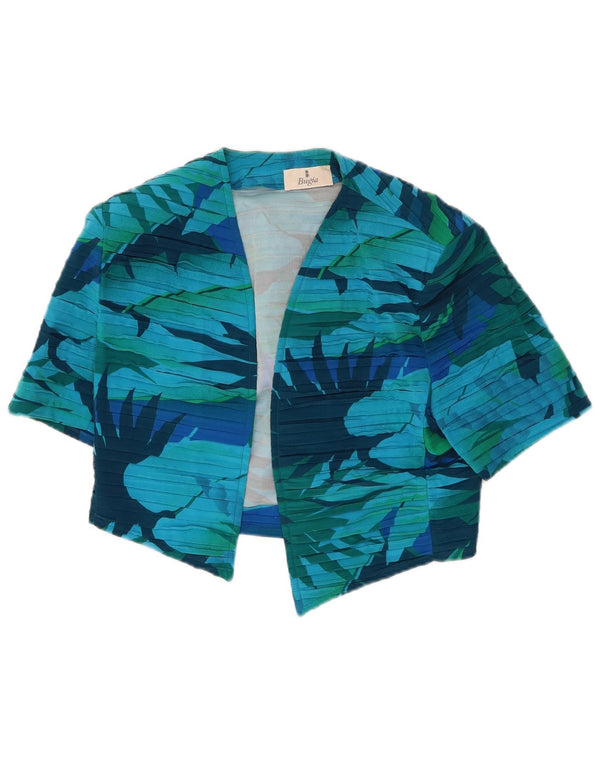 Cardigan aberto da colheita das mulheres do vintage parte superior Reino Unido 10 seda floral azul pequena