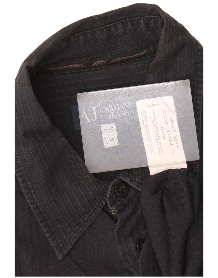 Camisa masculina Armani de algodão listrado preto médio