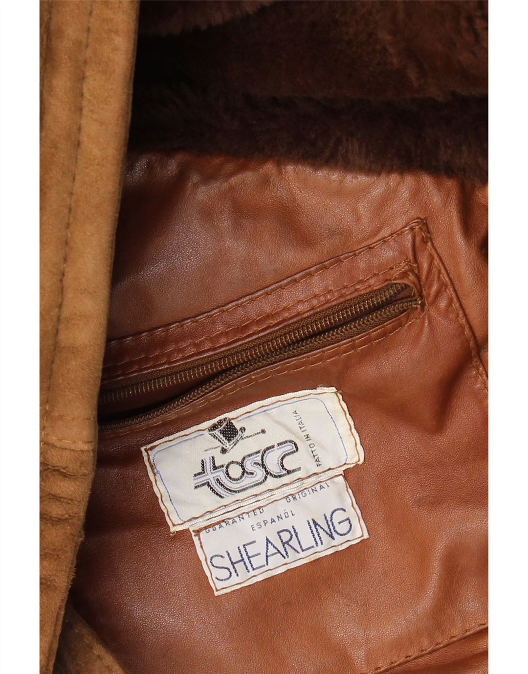 Jaqueta masculina vintage de shearling UK 40 grande marrom shearling