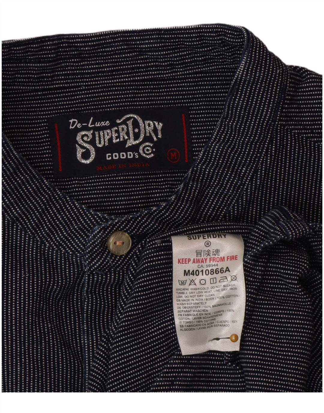 Camisa masculina Superdry média risca de giz azul marinho poliéster