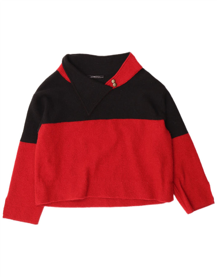 Suéter feminino ZARA com gola xale UK 14 bloco colorido vermelho médio