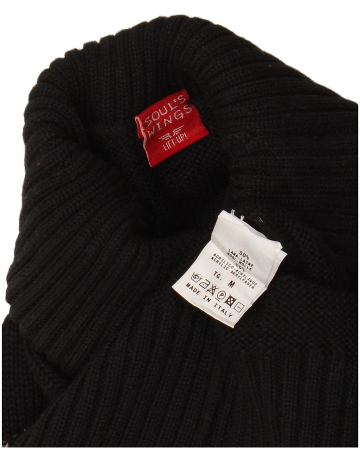 Suéter feminino vintage com gola redonda e floco de neve Reino Unido 12 médio preto inverno