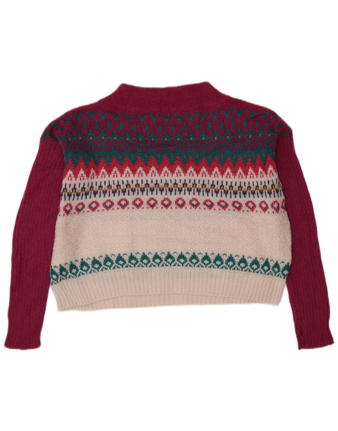 Suéter feminino BENETTON com gola tartaruga e gola redonda Reino Unido 6 XS Borgonha Fair Isle