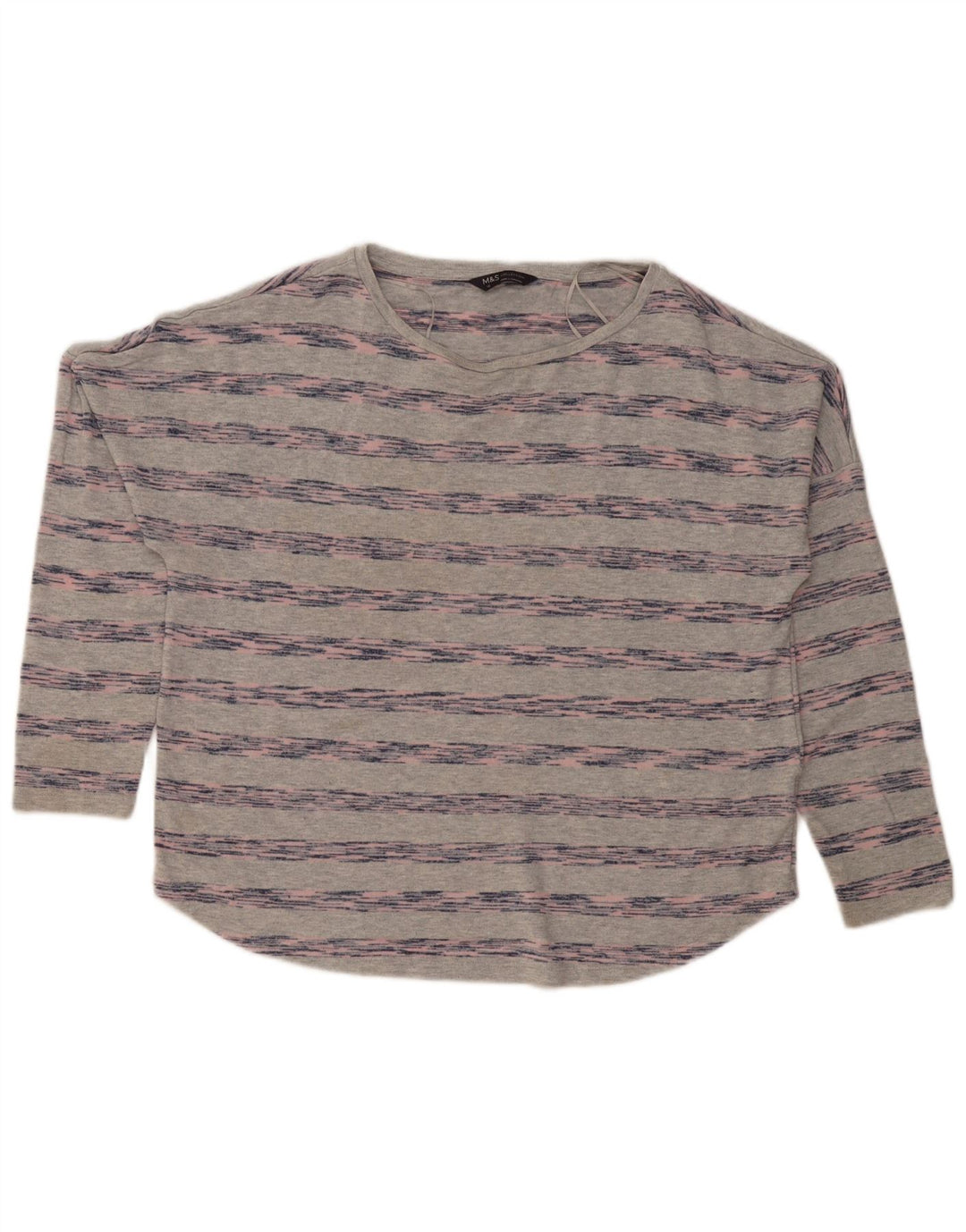 Marks & Spencer Top feminino oversized manga comprida Reino Unido 16 listrado cinza grande