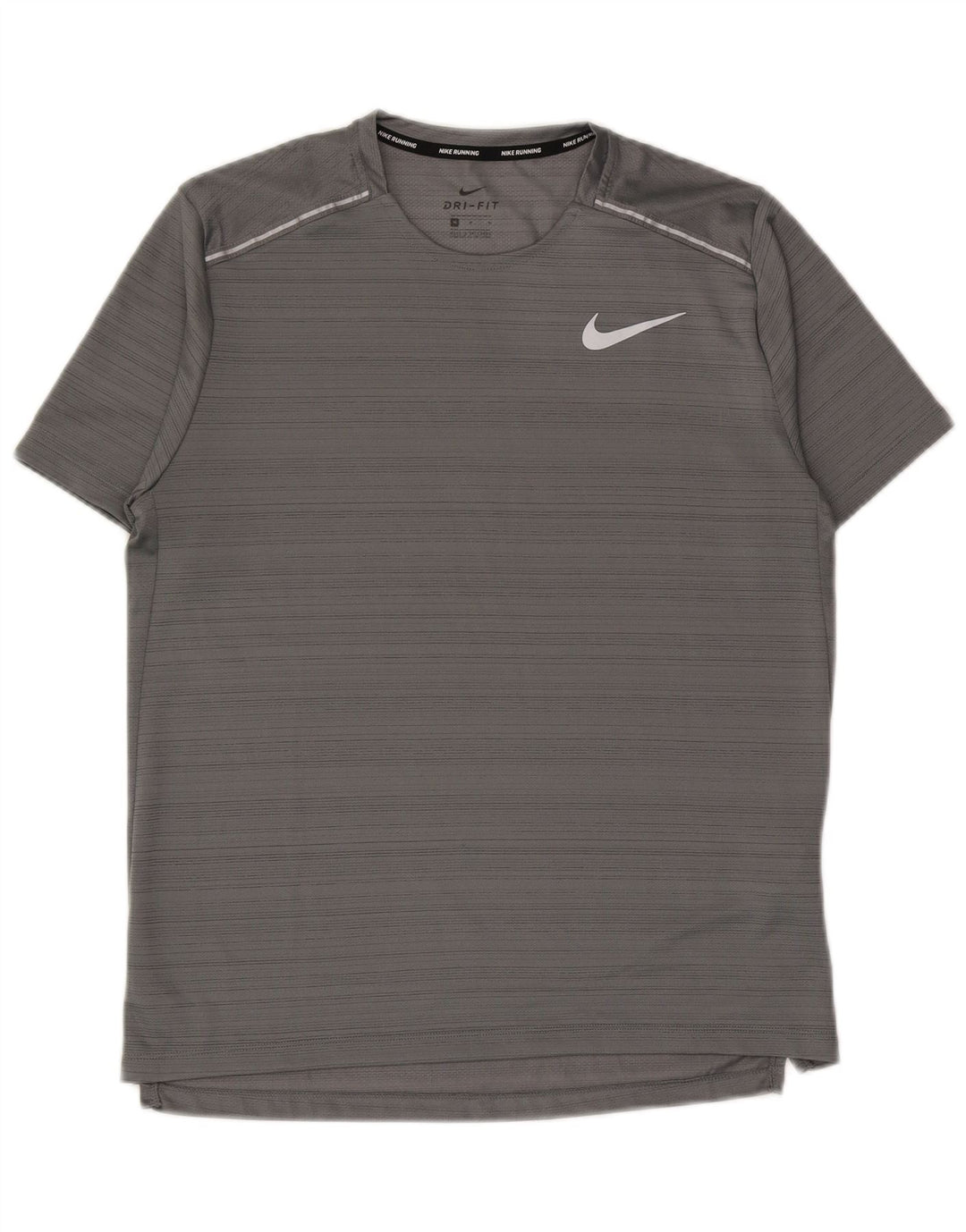Camiseta masculina Nike Dri Fit Top poliéster listrado cinza médio