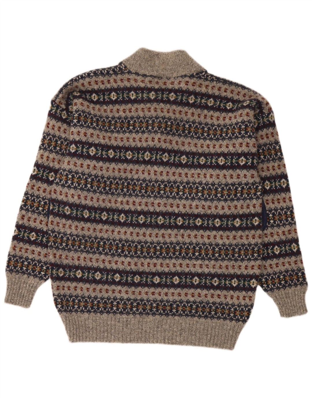 Suéter masculino Highland Glen com gola com botão e lã Fair Isle cinza médio