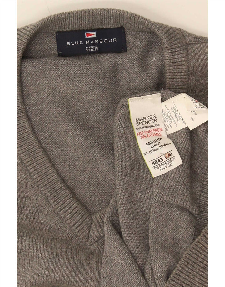 Suéter masculino Marks & Spencer Blue Harbor com decote em V, algodão cinza médio