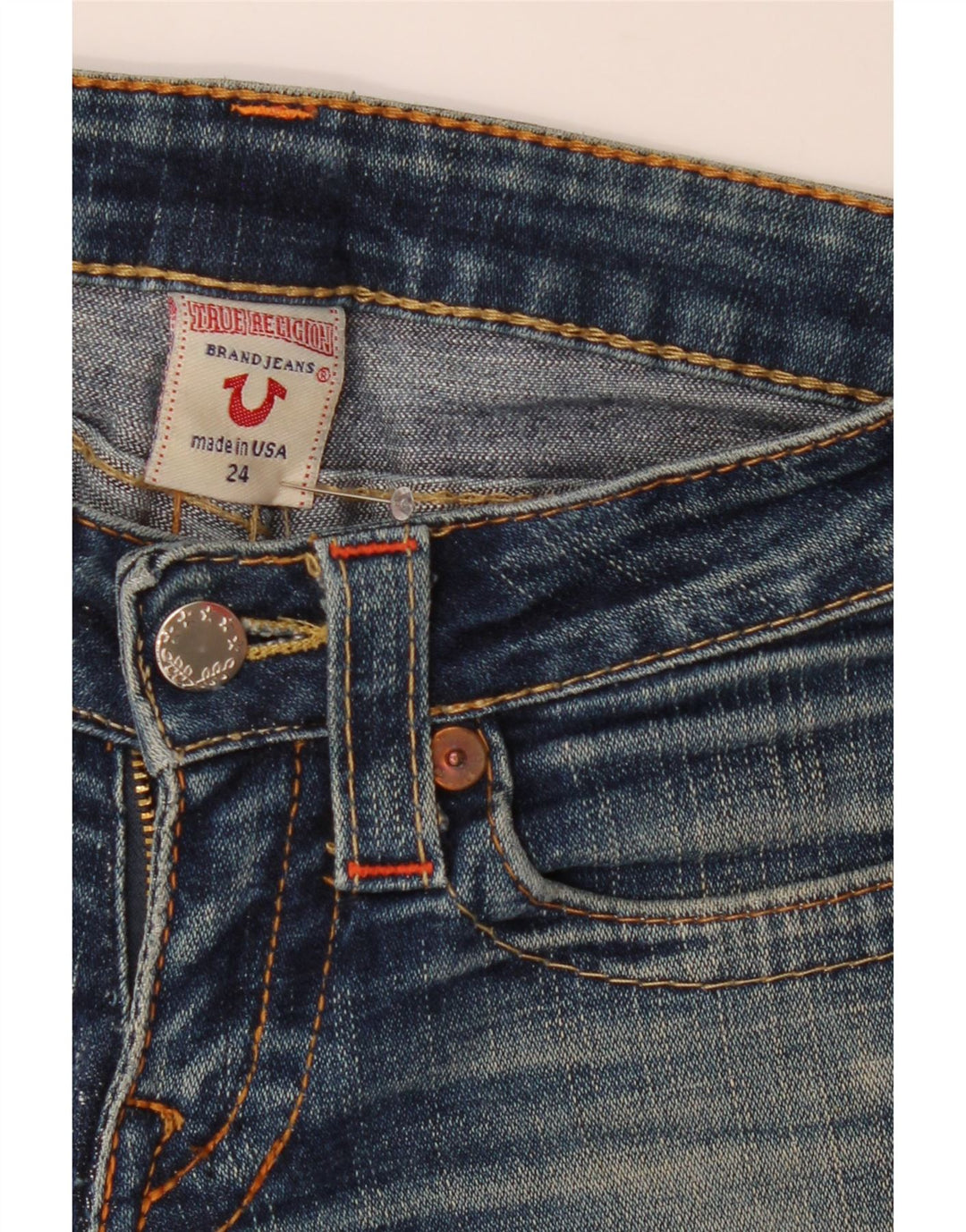 TRUE RELIGION Jeans retos femininos W24 L32 algodão azul marinho