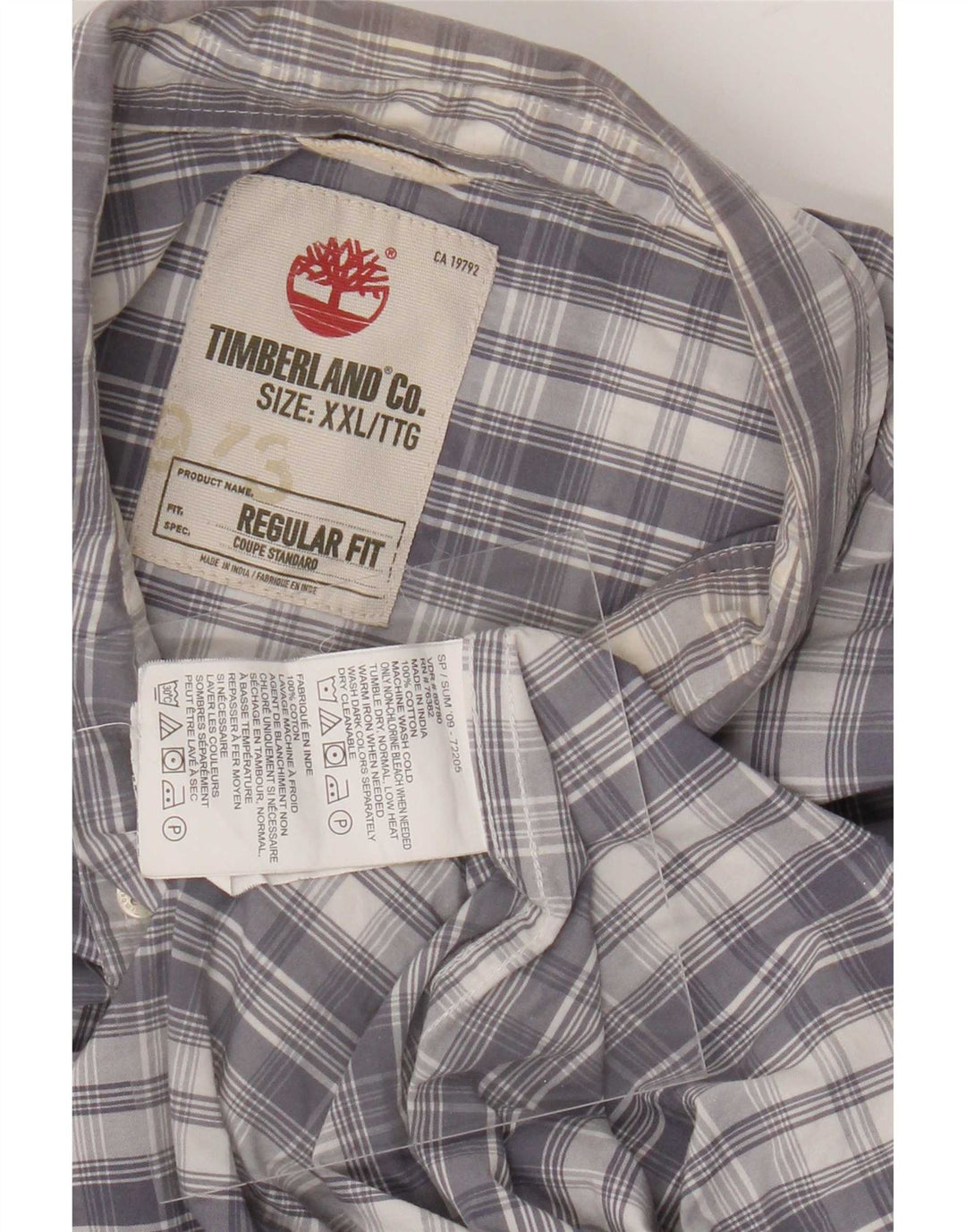 Camisa masculina Regular Fit Timberland 2XL algodão xadrez cinza