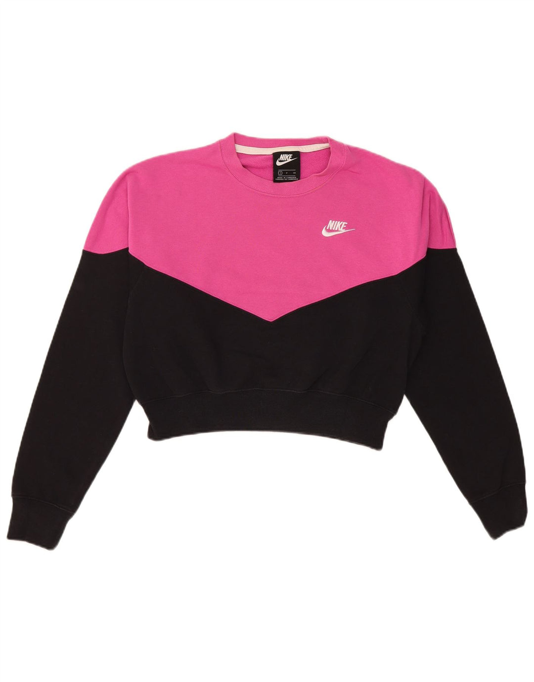 Nike Womens Crop Oversized Moletom Jumper UK 10 Small Pink Colourblock