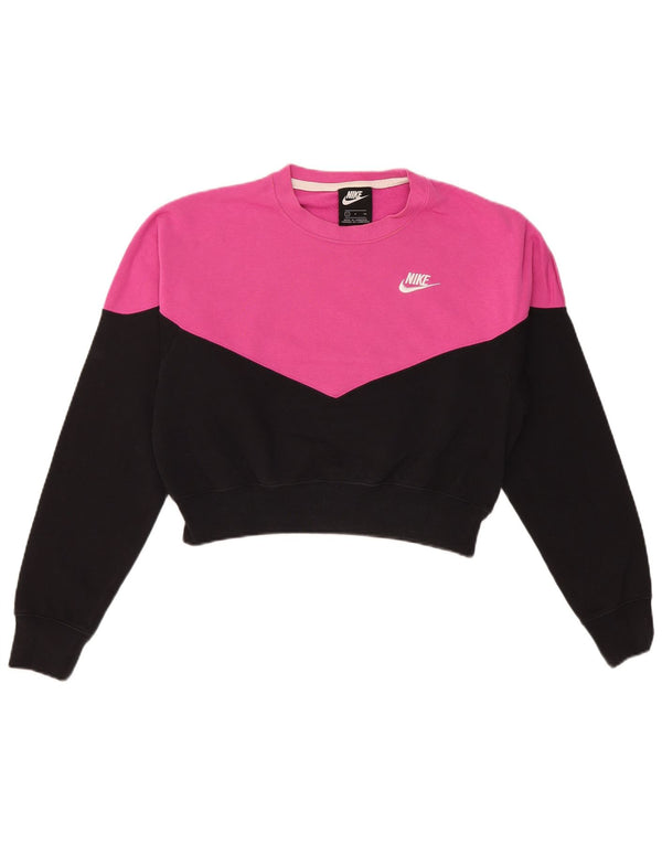 Nike Womens Crop Oversized Moletom Jumper UK 10 Small Pink Colourblock