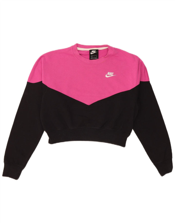 Nike Womens Crop Oversized Moletom Jumper UK 10 Small Pink Colourblock