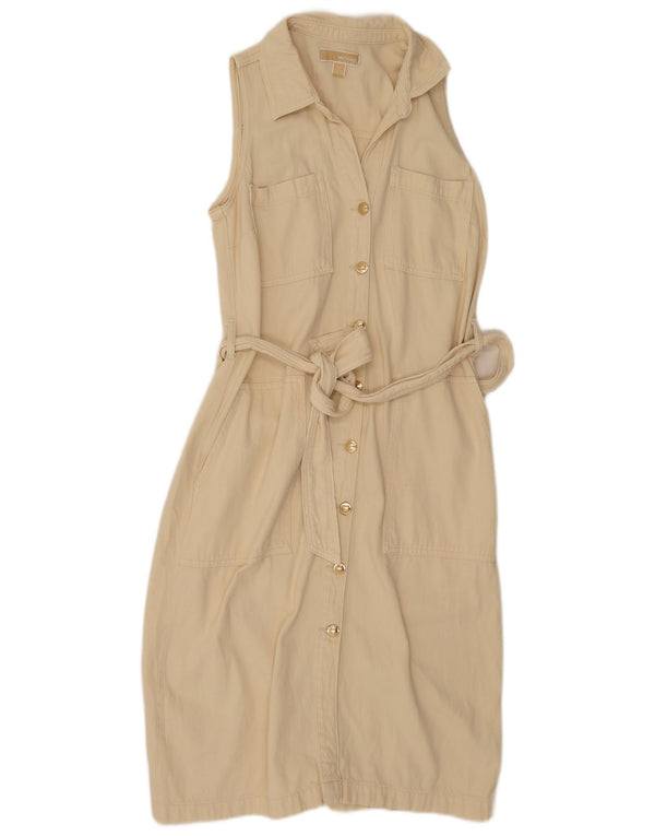 Vestido camisa jeans feminino sem mangas Michael Kors Reino Unido 14 algodão bege médio